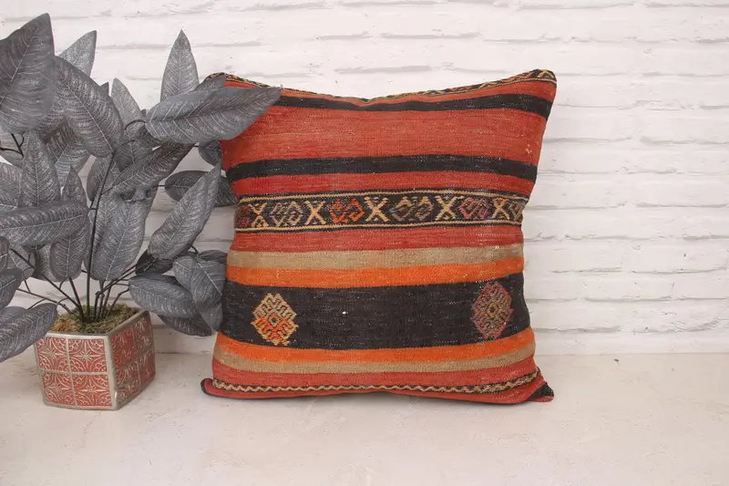 Southwestern Cushion, 20x20 Red Cushion, Comfy Throw Pillow Sham, Pillow for Couch, Boho Pillow, Tribal Cushion, Pillow Cover, Kilim Pillow Cover - 1