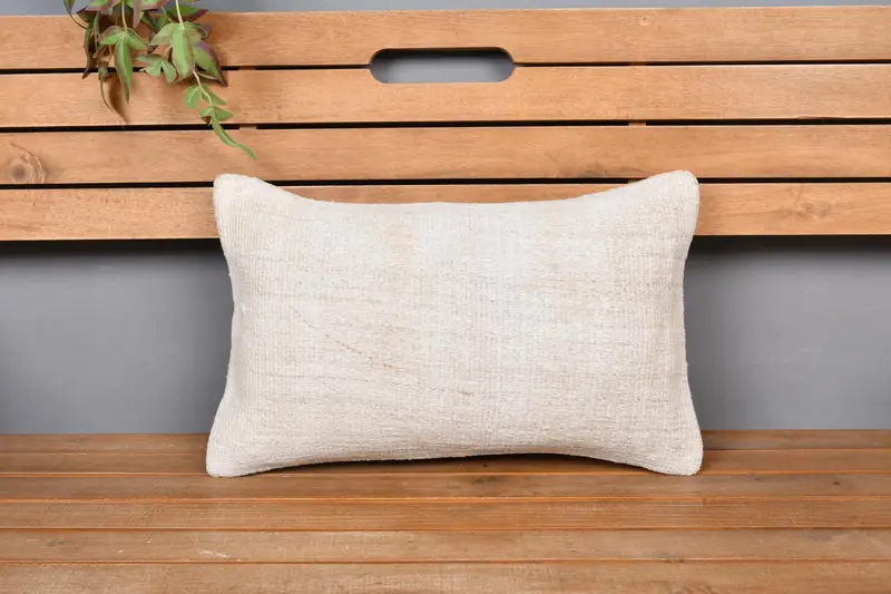 Pillow Case, 12x20 Beige Pillow Sham, Ethnic Cushion, Kilim Pillow, Vintage Pillow, Home Decor Pillow, Natural Cushion Case - 6
