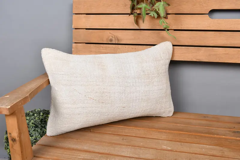 Pillow Case, 12x20 Beige Pillow Sham, Ethnic Cushion, Kilim Pillow, Vintage Pillow, Home Decor Pillow, Natural Cushion Case - 1