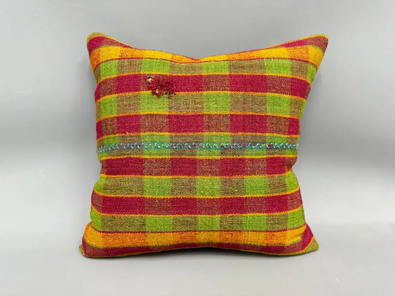 Throw Kilim Pillow, Cushion Cover, Aesthetic Cushion Cover, 18x18 Green Cushion Cover, Turkish Pillow, Interior Designer Pillow, Cotton Pillow Cover - 4