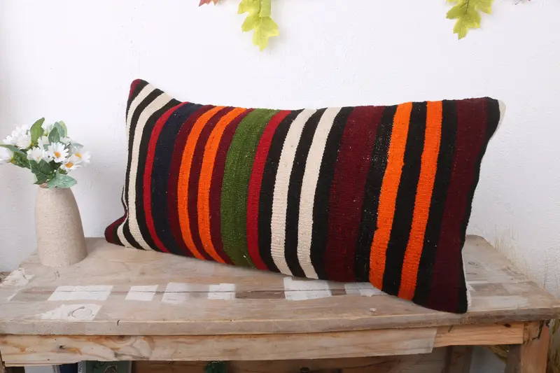 Cushion, Handmade Kilim Cushion, 12x24 Brown Pillow Case, Kilim Pillow Cover, One Of A Kind Cushion Cover, Tapestry Pillow, Turkish Kilim Pillow - 4