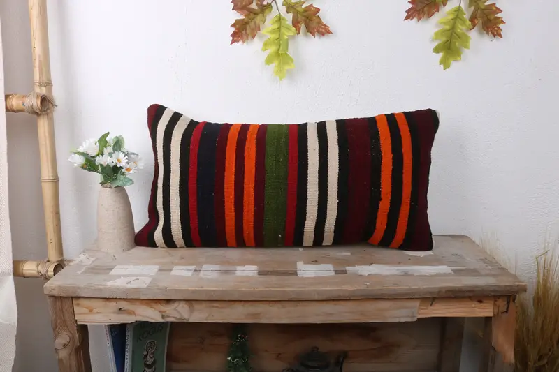 Cushion, Handmade Kilim Cushion, 12x24 Brown Pillow Case, Kilim Pillow Cover, One Of A Kind Cushion Cover, Tapestry Pillow, Turkish Kilim Pillow - 1