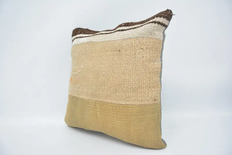 Pillow Cover, Vintage Kilim Pillow, 16x16 Beige Pillow Cover, Antique Pillows, Boho Chic Cushion Case, Pillow for Couch, Garden Pillow Case - 4