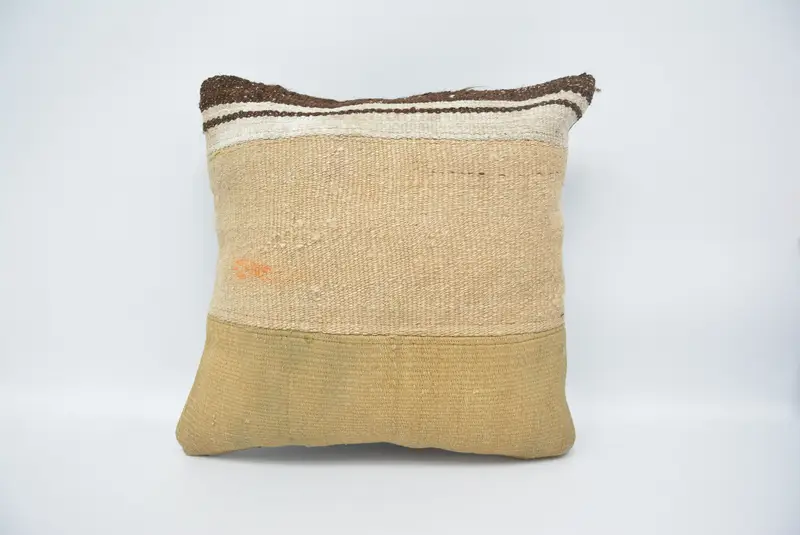 Pillow Cover, Vintage Kilim Pillow, 16x16 Beige Pillow Cover, Antique Pillows, Boho Chic Cushion Case, Pillow for Couch, Garden Pillow Case - 1