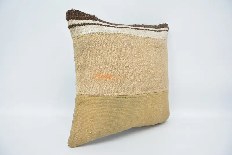 Pillow Cover, Vintage Kilim Pillow, 16x16 Beige Pillow Cover, Antique Pillows, Boho Chic Cushion Case, Pillow for Couch, Garden Pillow Case - 3