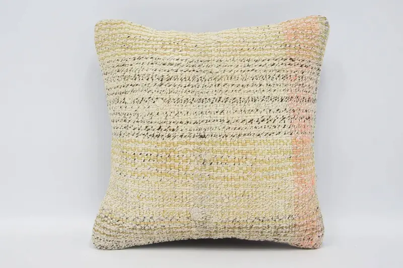 Striped Vintage Cushion, 30x30 cm Beige Cushion Cover, Minimalist Small Square Moroccan Pillow Cover - 1