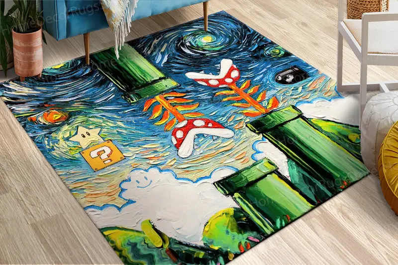 Alfombra estampada Super Mario World Starry Night para sala de juegos