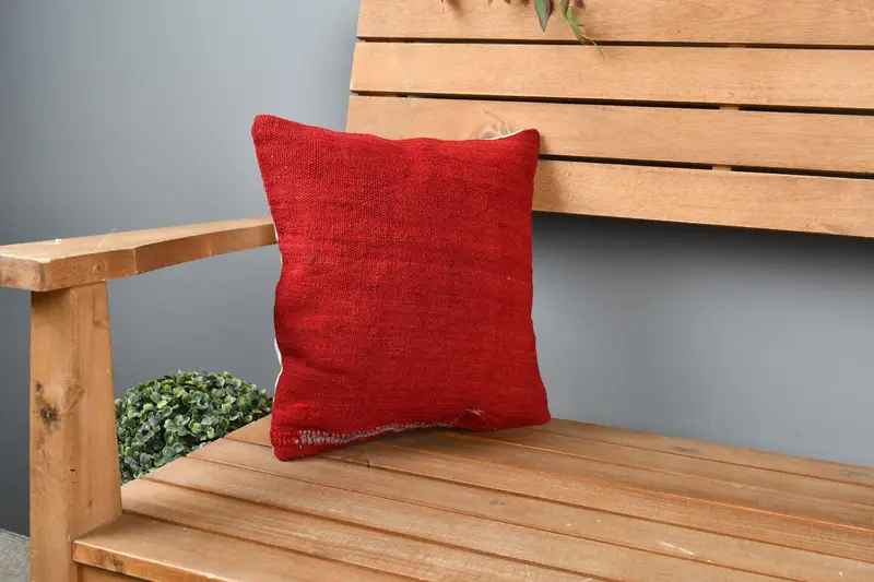 Custom Cushion, Boho Pillow, 12x12 Red Cushion, Vintage Pillow, Pillow, Decorative Throw Pillow Sham, Turkish Kilim Pillow - 1