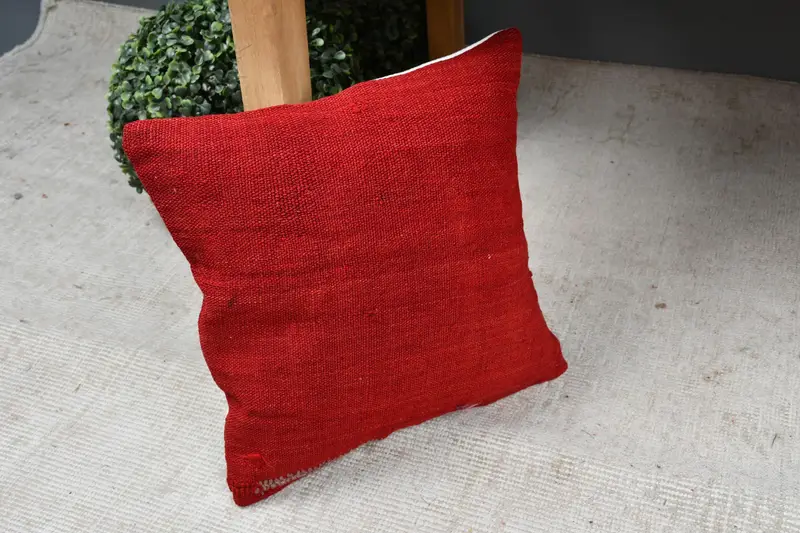 Custom Cushion, Boho Pillow, 12x12 Red Cushion, Vintage Pillow, Pillow, Decorative Throw Pillow Sham, Turkish Kilim Pillow - 7
