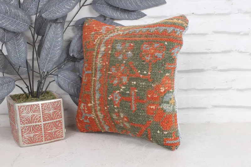 Pastel Pillow Sham, Cushion Case, Shabby Chic Cushion Cover, Throw Kilim Pillow, 12x12 Orange Cushion, Pillow for Sofa, Vintage Kilim Throw Pillow - 3