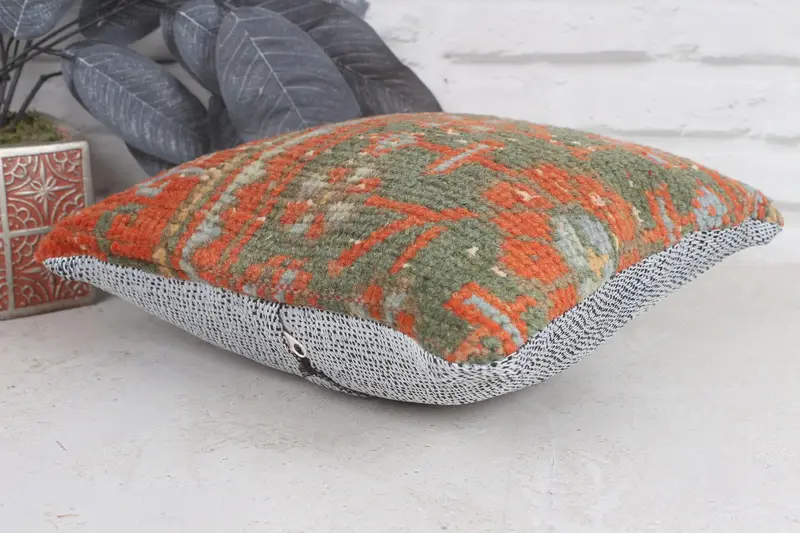 Pastel Pillow Sham, Cushion Case, Shabby Chic Cushion Cover, Throw Kilim Pillow, 12x12 Orange Cushion, Pillow for Sofa, Vintage Kilim Throw Pillow - 6