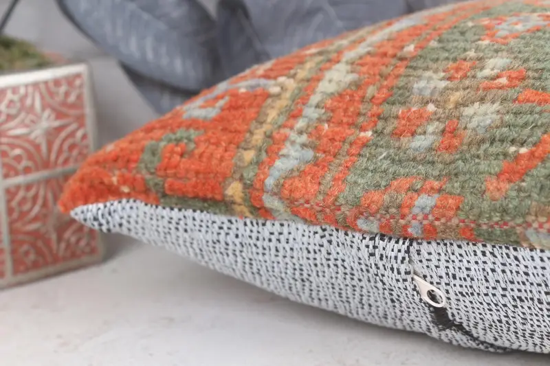 Pastel Pillow Sham, Cushion Case, Shabby Chic Cushion Cover, Throw Kilim Pillow, 12x12 Orange Cushion, Pillow for Sofa, Vintage Kilim Throw Pillow - 7