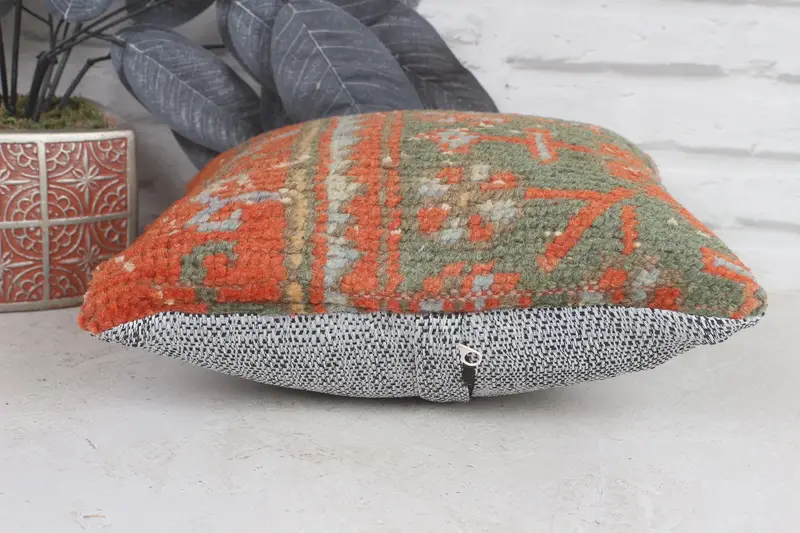 Pastel Pillow Sham, Cushion Case, Shabby Chic Cushion Cover, Throw Kilim Pillow, 12x12 Orange Cushion, Pillow for Sofa, Vintage Kilim Throw Pillow - 5