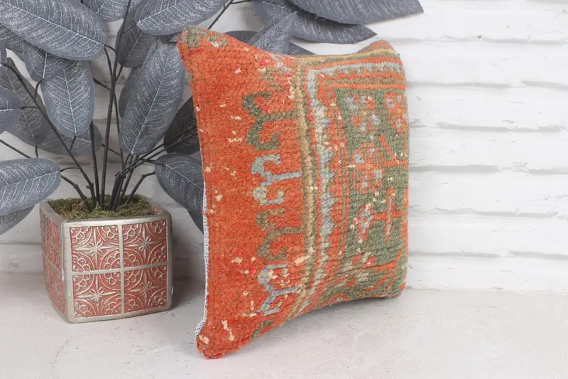 Pastel Pillow Sham, Cushion Case, Shabby Chic Cushion Cover, Throw Kilim Pillow, 12x12 Orange Cushion, Pillow for Sofa, Vintage Kilim Throw Pillow - 4