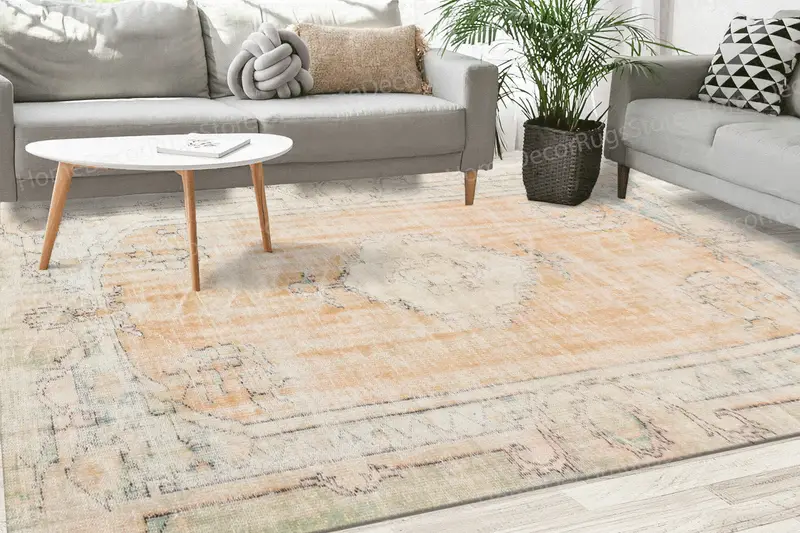 エレガントなプリントラグ：グリーン、ピンク、ベージュのメダリオンデザイン