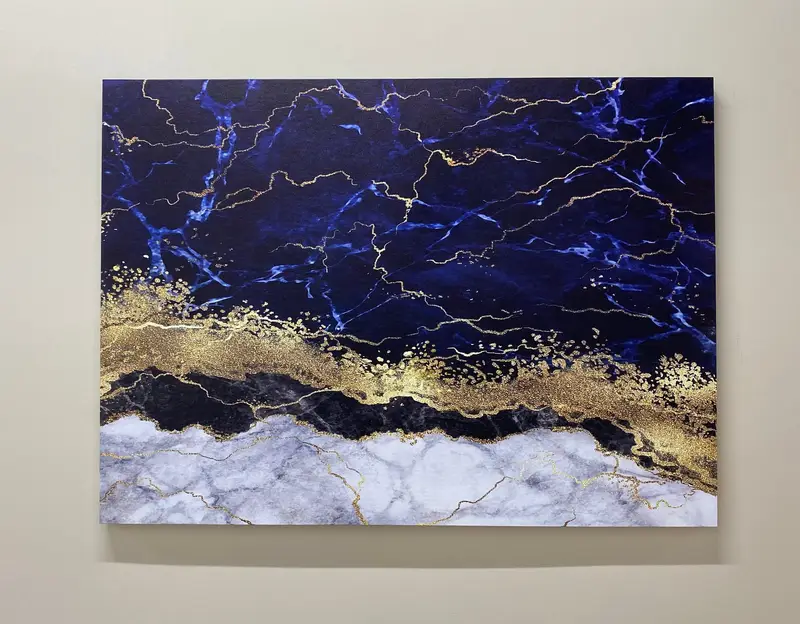 ネイビー ブルー & ゴールドの大理石のコンテンポラリー プリント キャンバス アート