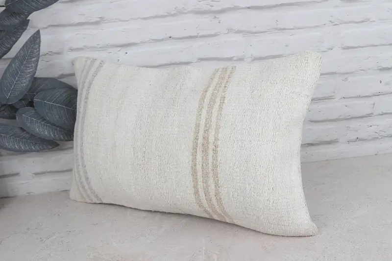 Vintage Kilim Pillow, Cushion Cover, Aztec Cushion Cover, Ethnical Kilim Rug Pillow, 12x20 White Cushion Case, Throw Kilim Pillow - 4