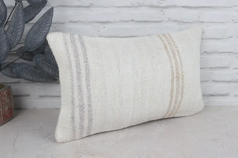 Vintage Kilim Pillow, Cushion Cover, Aztec Cushion Cover, Ethnical Kilim Rug Pillow, 12x20 White Cushion Case, Throw Kilim Pillow - 3
