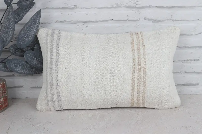 Vintage Kilim Pillow, Cushion Cover, Aztec Cushion Cover, Ethnical Kilim Rug Pillow, 12x20 White Cushion Case, Throw Kilim Pillow - 1