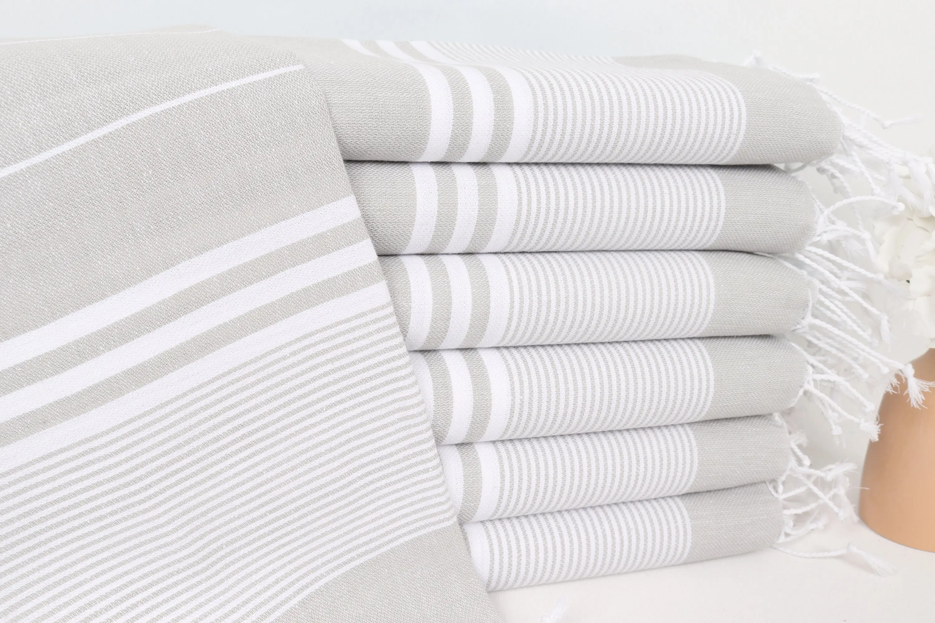 Striped Dish Towel Light Gray Cotton, 24x40 Inches, Organic/Recycled - 1