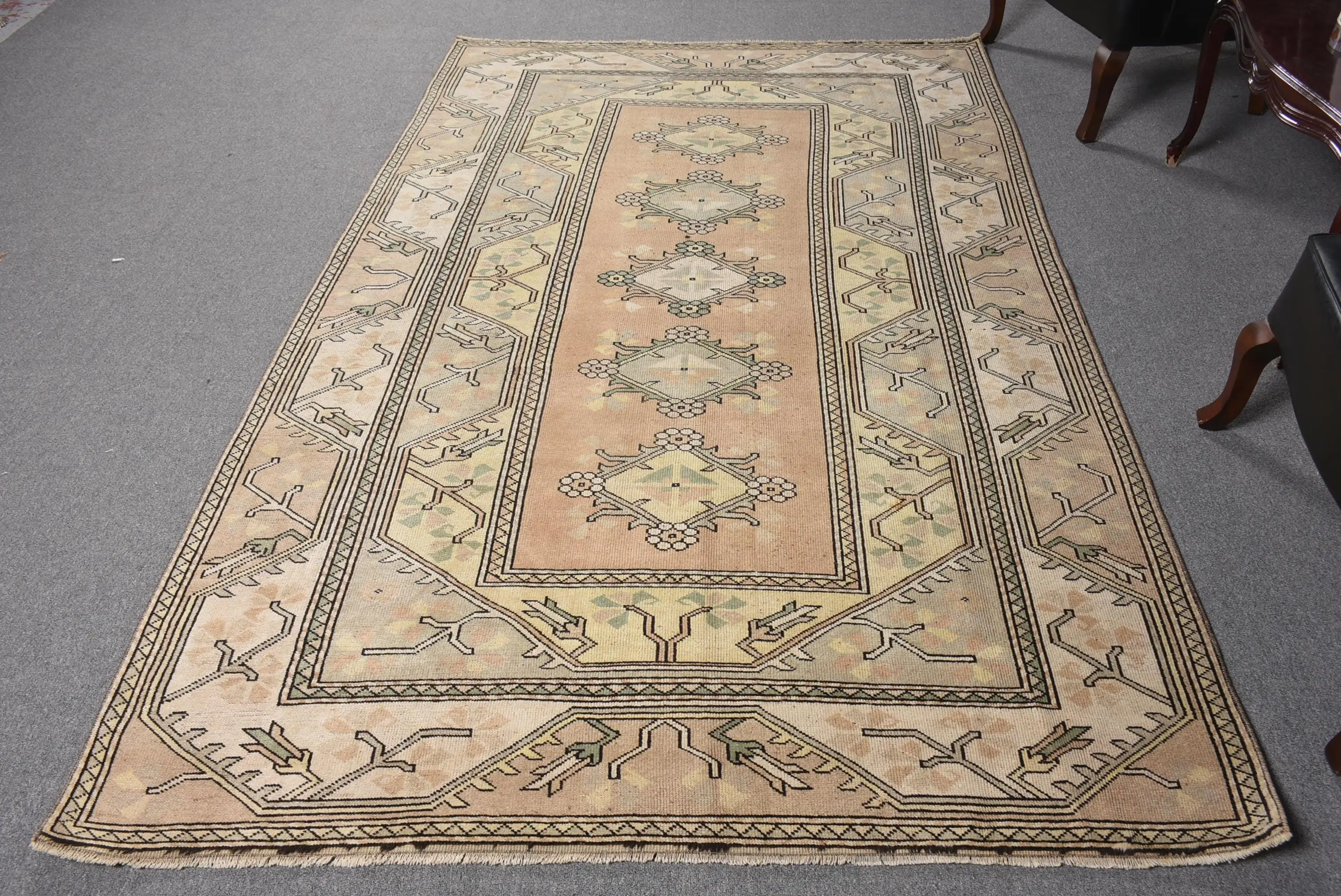 5.3x8.6 ft Vintage Halı, Türk Halısı, Kahverengi Çizgili Yün Halı - 1