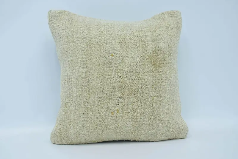 Vintage Beige Handwoven Pillow, Gift 18x18 inch Cushion - 1