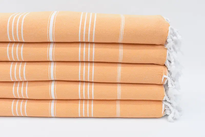 Beach Towel Personalized Turkish Cotton Light Orange Stripes, 70x40 Inches