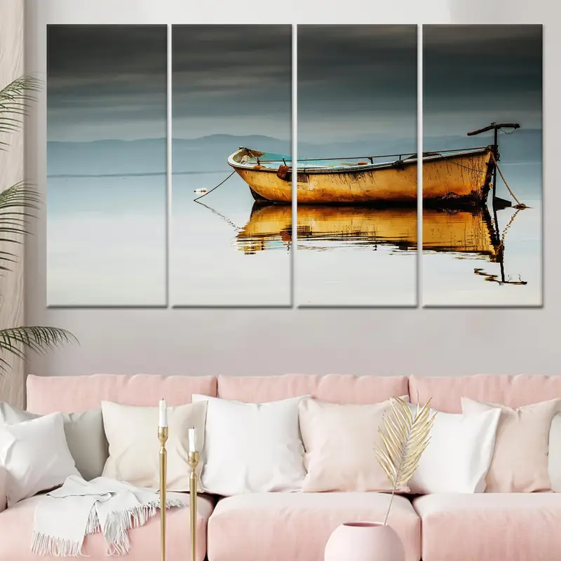 Zarif Kıyı Kanvası: Baskılı Deniz ve Tekne Manzara Sanatı