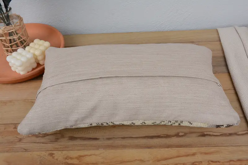 Gift Pillow, Aztec Pillow Sham, 12x20 Beige Cushion Case, Cushion Cover, Handmade Kilim Cushion, Bench Cushion Case, Ethnical Kilim Rug Pillow - 6