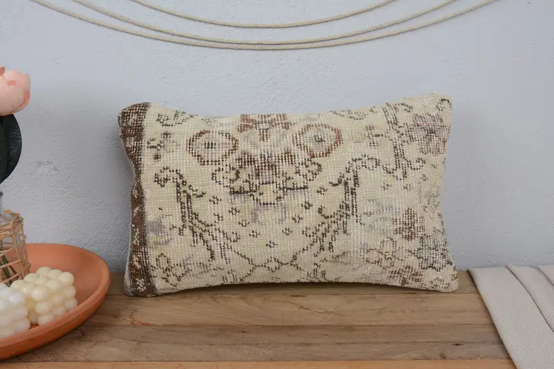 Gift Pillow, Aztec Pillow Sham, 12x20 Beige Cushion Case, Cushion Cover, Handmade Kilim Cushion, Bench Cushion Case, Ethnical Kilim Rug Pillow - 2