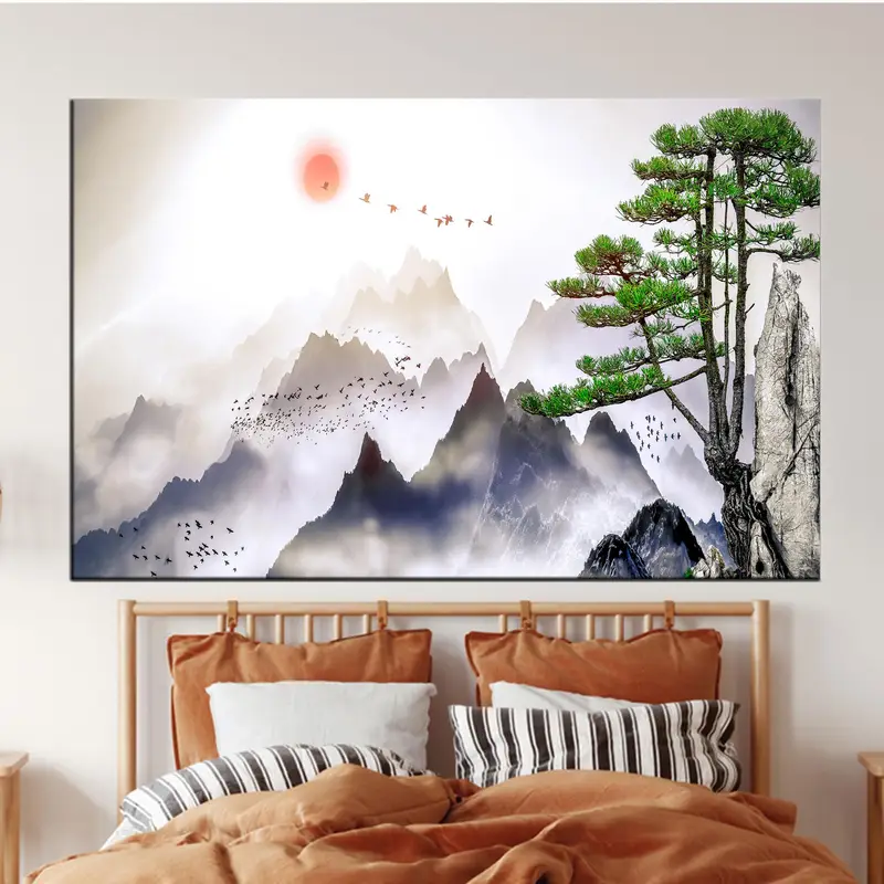 Elegant Japanese Mountain Landscape Printed Canvas Art