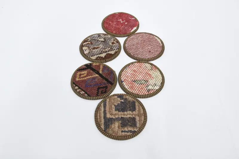 ボヘミアンパターンラウンドコースター、レッドとグレーのコースター