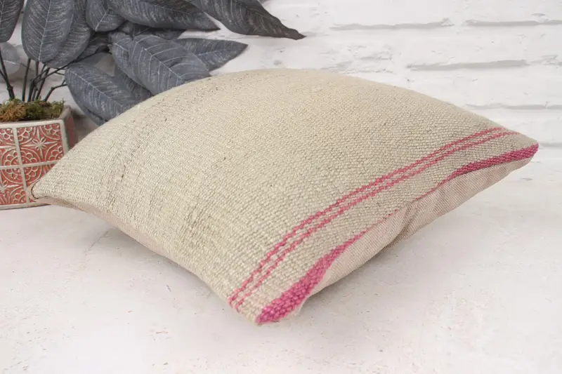 14x14 Beige Cushion Case, Pillow for Couch, Square Throw Pillow Case, Boho Pillow Sham Cover, Pillow Cover, Ethnical Kilim Rug Pillow - 6