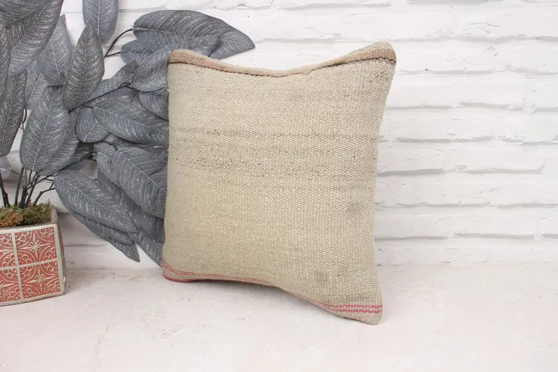 14x14 Beige Cushion Case, Pillow for Couch, Square Throw Pillow Case, Boho Pillow Sham Cover, Pillow Cover, Ethnical Kilim Rug Pillow - 4
