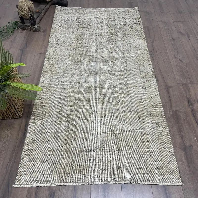 Turkish 3.4x7 ft Rug, Accent Vintage Rug, Gray Southwestern Wool Rug - 1