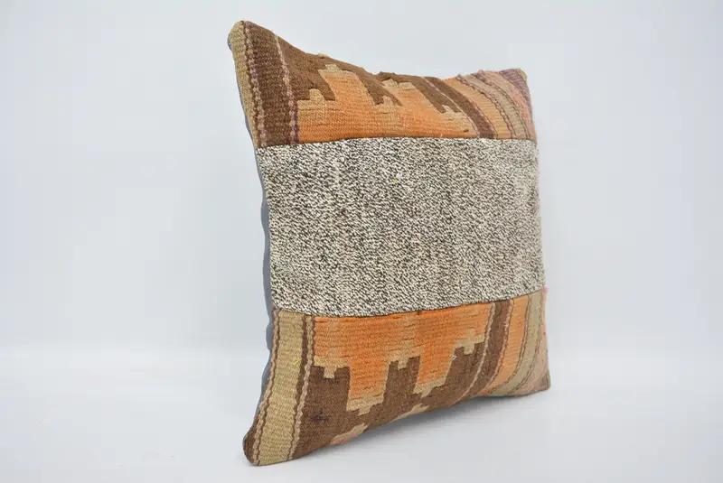 Gift Pillow, Wholesale Pillow Sham, Turkish Pillow, 16x16 Brown Pillow Cover, Kilim Rug Cushion, Cushion, Interior Designer Pillow - 3