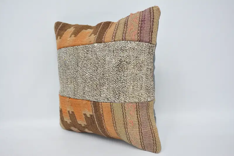 Gift Pillow, Wholesale Pillow Sham, Turkish Pillow, 16x16 Brown Pillow Cover, Kilim Rug Cushion, Cushion, Interior Designer Pillow - 4
