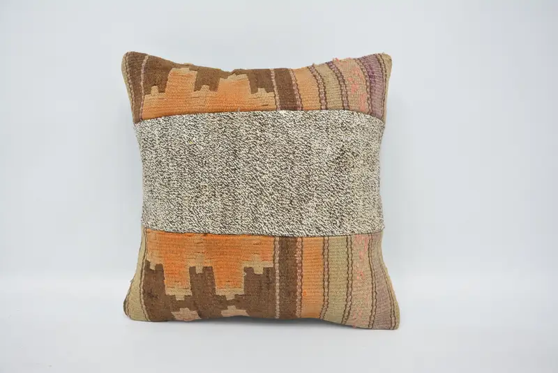Gift Pillow, Wholesale Pillow Sham, Turkish Pillow, 16x16 Brown Pillow Cover, Kilim Rug Cushion, Cushion, Interior Designer Pillow - 1