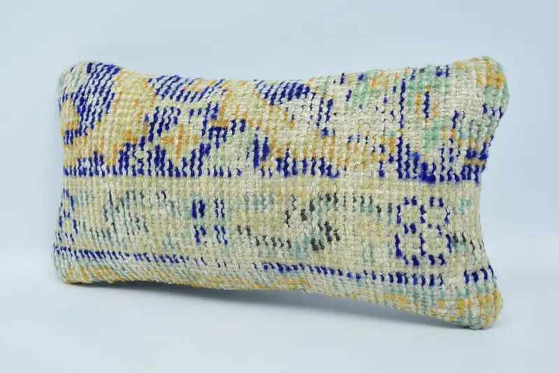 Pillow Cover, Handmade Throw Cushion, Pillow for Couch, Vintage Pillow, Kilim Pillow, 8x16 Blue Pillow Sham, One Of A Kind Cushion - 4