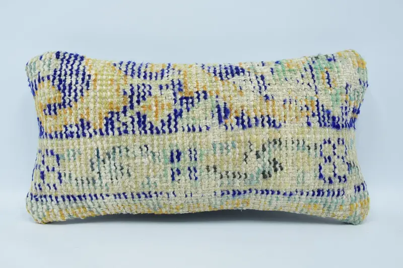 Pillow Cover, Handmade Throw Cushion, Pillow for Couch, Vintage Pillow, Kilim Pillow, 8x16 Blue Pillow Sham, One Of A Kind Cushion - 1