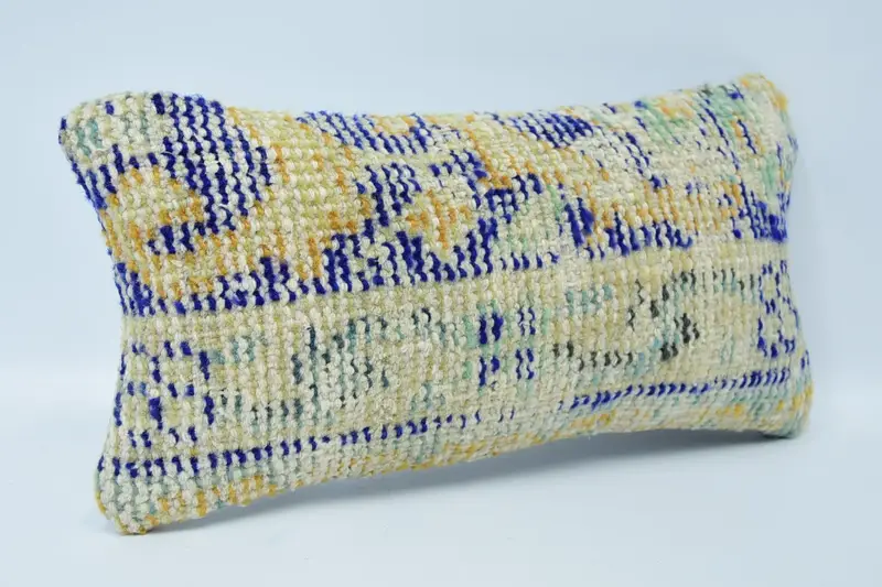 Pillow Cover, Handmade Throw Cushion, Pillow for Couch, Vintage Pillow, Kilim Pillow, 8x16 Blue Pillow Sham, One Of A Kind Cushion - 3