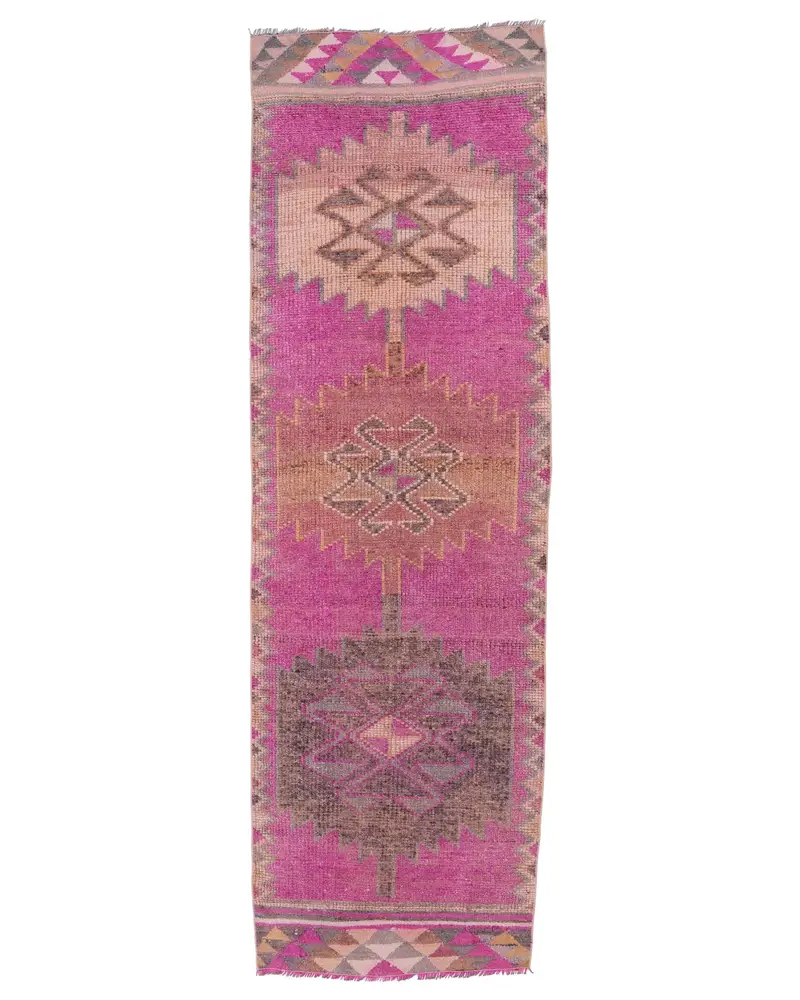 2,8x9,4 ft Pembe Fas Halısı, Zarif Gri Vurgular