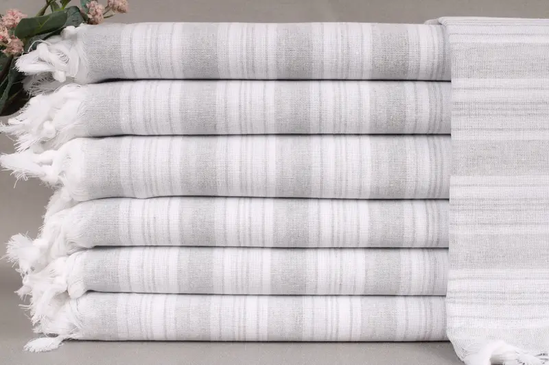 Personalized Turkish Beach Towel Light Gray, Beige Stripes, 40x71 Inches