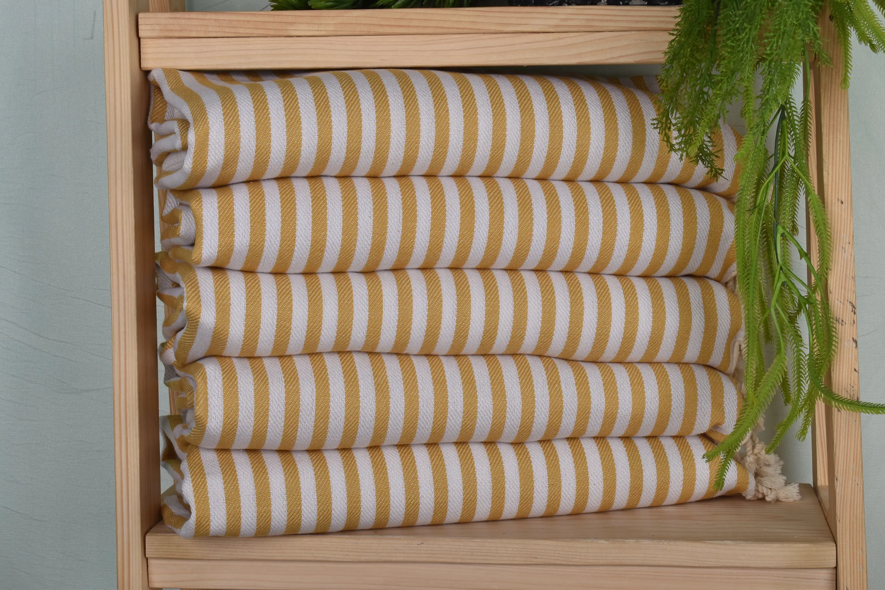 Mustard Cotton Tea Towel Striped 18x40 Inches, Kitchen & Tea Towel - 1