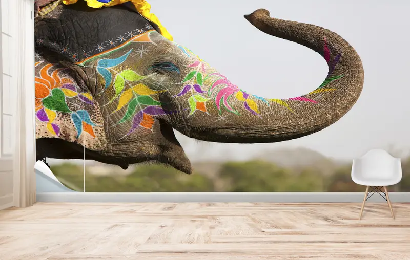Papel pintado estampado elegante: tema étnico lindo elefante safari