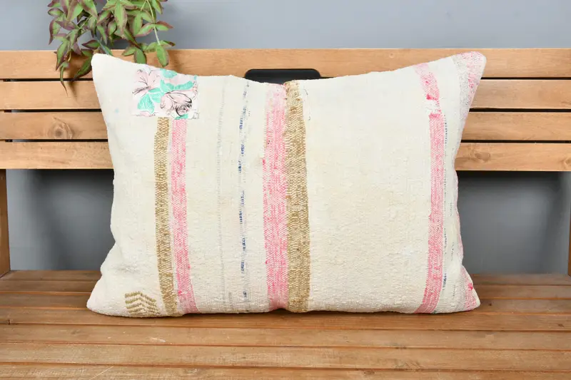Kilim Cushion Sham, 20x28 White Cushion Cover, Office Chair Pillow Cover, Boho Pillow, Pillow for Couch, Pillow Sham, Wool Kilim Pillow Pillow Cover - 6