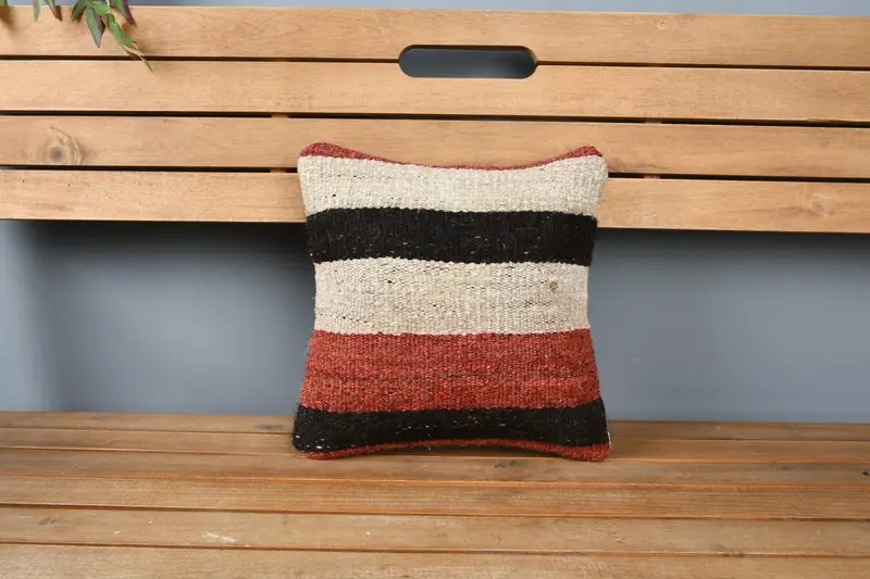 12x12 Beige Cushion Cover, Boho Pillow Sham Cover, Handmade Kilim Cushion, Vintage Cushion Case, Pillow for Sofa, Accent Cushion Case, Pillow Case - 6
