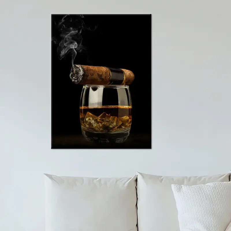 Elegant Cigar & Whiskey Canvas: Man Cave Decor Art