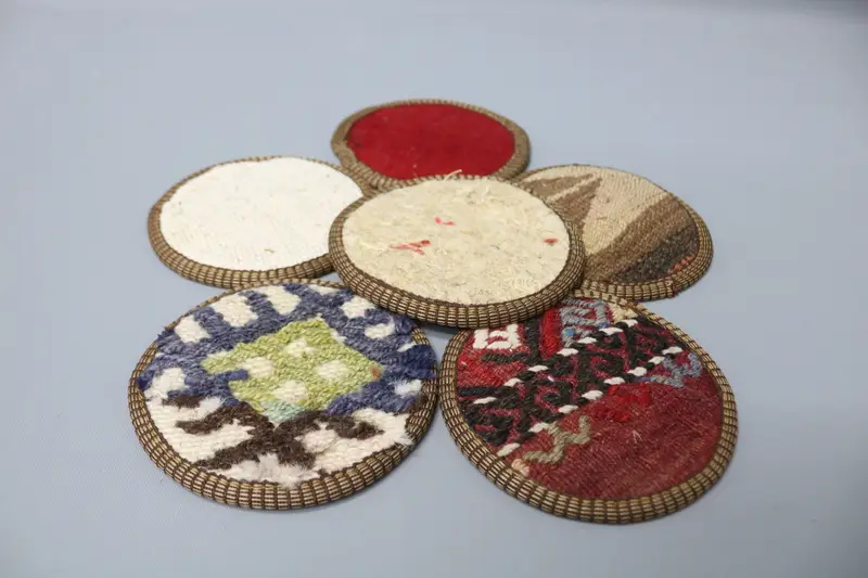 Red Bohemian Coaster, Round Coaster with White Accents
