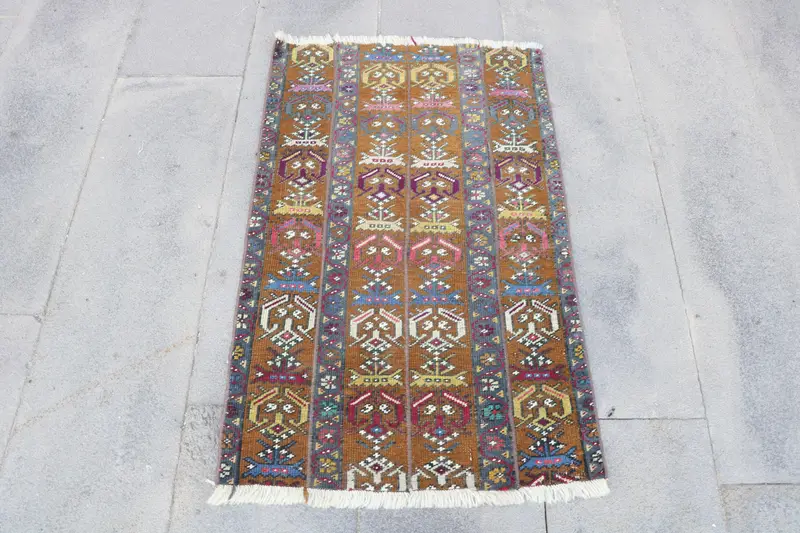 Turkish 2.1x3.3 ft Small Rug, Vintage Rug, Oushak Brown Floral Rug - 1